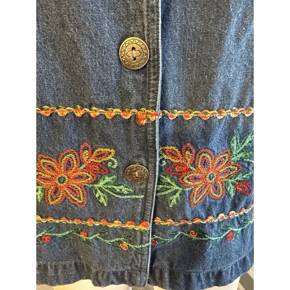 Vintage Bobbie Brooks‎ Denim Floral Embroidered Button Jacket Women's Small 4/6